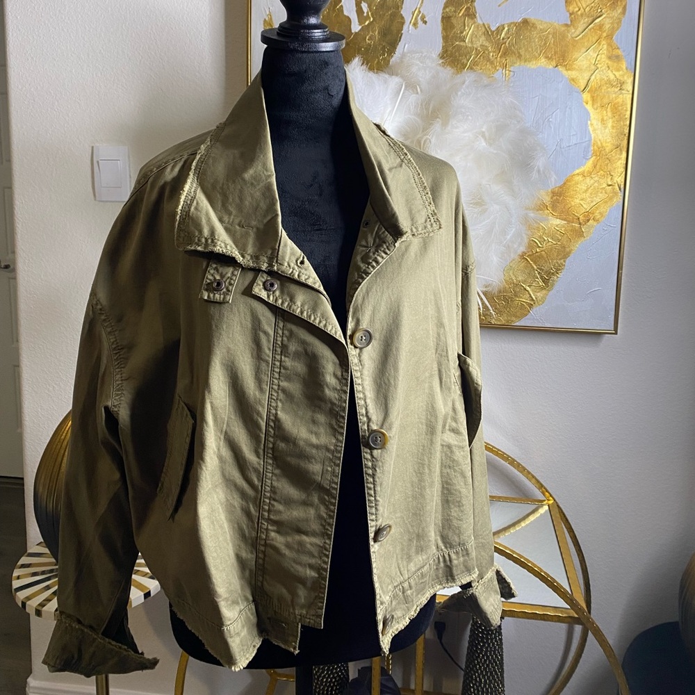 Button Down Cotton Army Green Waist Jacket